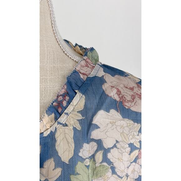 MNG Mango Floral Tie Long Sleeve Blouse Womens Size 10 Blue New Sheer - Picture 7 of 15